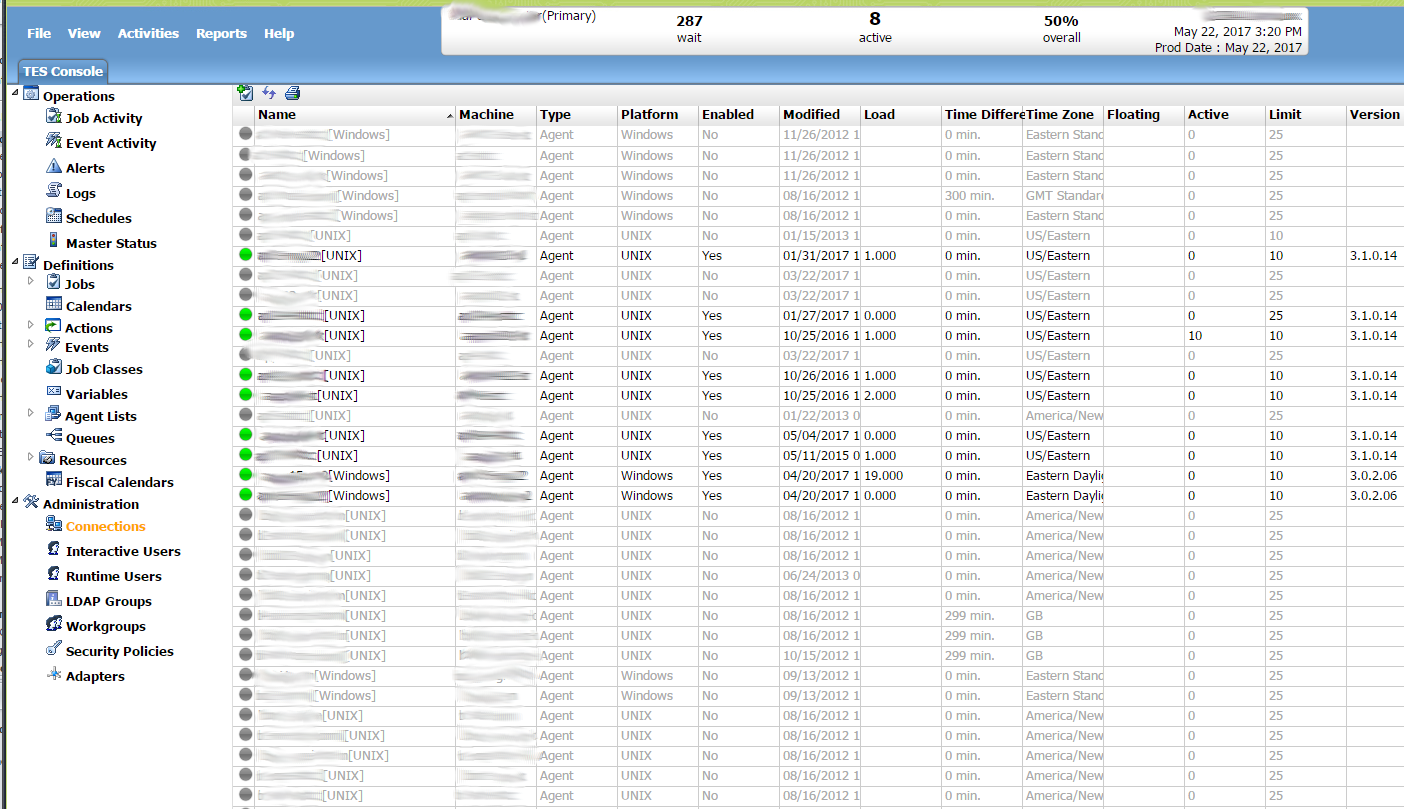 Tidal Enterprise Scheduler Agent Connections