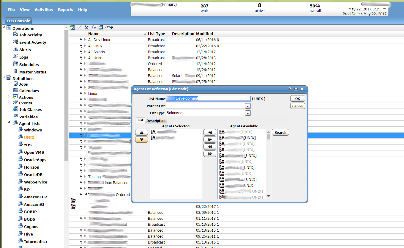 Tidal Enterprise Scheduler Agent List