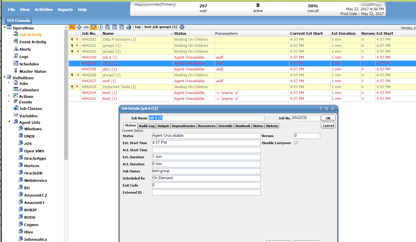 Tidal Enterprise Scheduler Job Activity