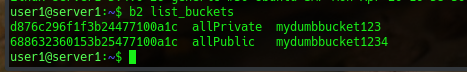 Backblaze Linux list buckets