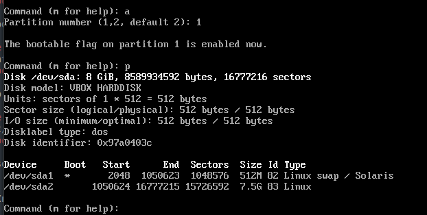fdisk make partition bootable