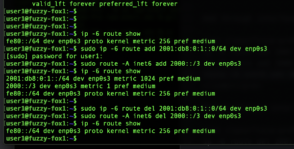 Linux IPv6 route add / remove