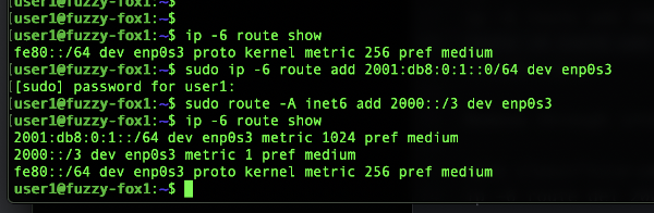 Linux IPv6 route add